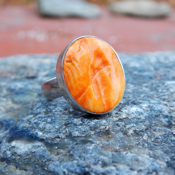 Coral Orange Sterling Silver Ring 6.5 - Picture 5 of 7